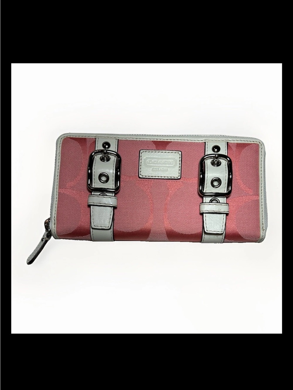 Coach Zoe Double Buckle Wallet,Pink & Dk Pink, Chalk Leather-2008 Style: #41856